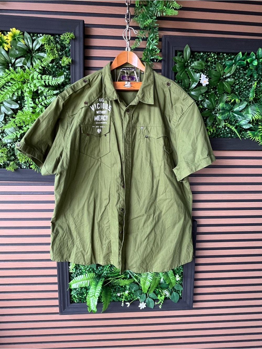 Akoo Olive Green Short Sleeve Shirt with Purple Label